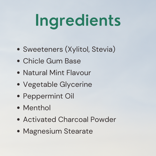 Charcoal Mint Chewing Gum - Plastic-Free, Sugar-Free, Natural, Biodegradable, Vegan. 15 Pieces per Pack, 21g, 4 Packs