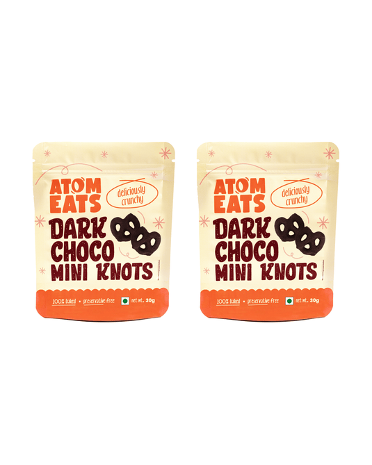 Atom Eats | Dark Choco Dipped Pretzels, Pack of 2, Choco Dipped Mini Salted Pretzel Knots, 30 g each