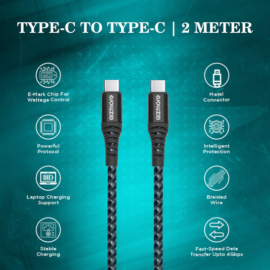 GIZMORE WCC100 Type-C to Type-C 100W Braided Fast Charging Cable
