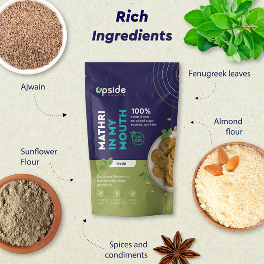 Upside Health Methi Flavour Mathri (Pack of 2, 90g) | 100% Seeds & Nuts | Diabetes Friendly - Vegan - Gluten Free - All Natural