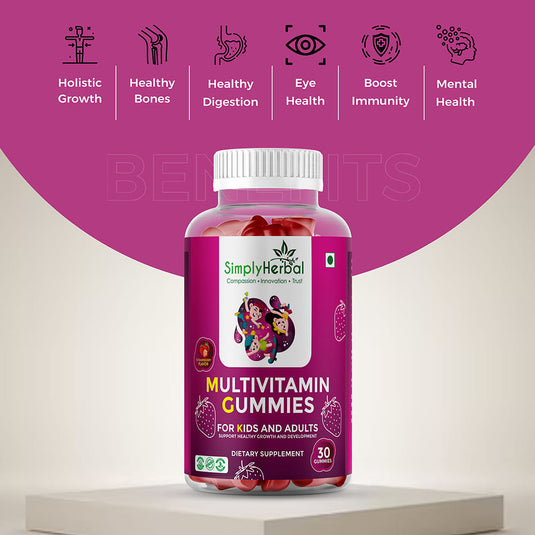 Simply Herbal Multivitamin Gummies With Calcium, Biotin, Vitamin A B C for Kids & Adults – 30 Count