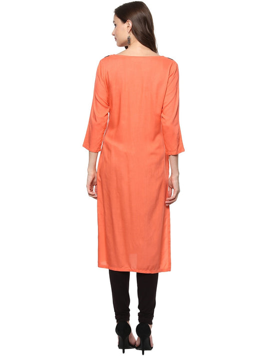 Pannkh Women's Solid Pocket Color-Block Kurta