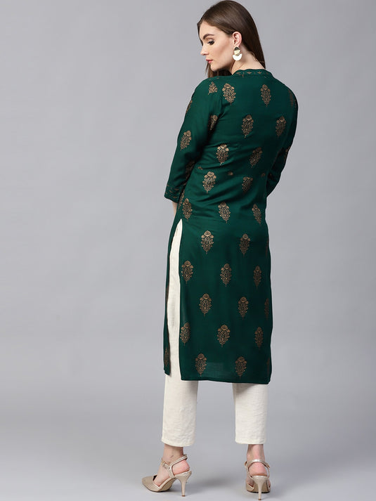 Green Golden Print Straight Kurta (Copy)