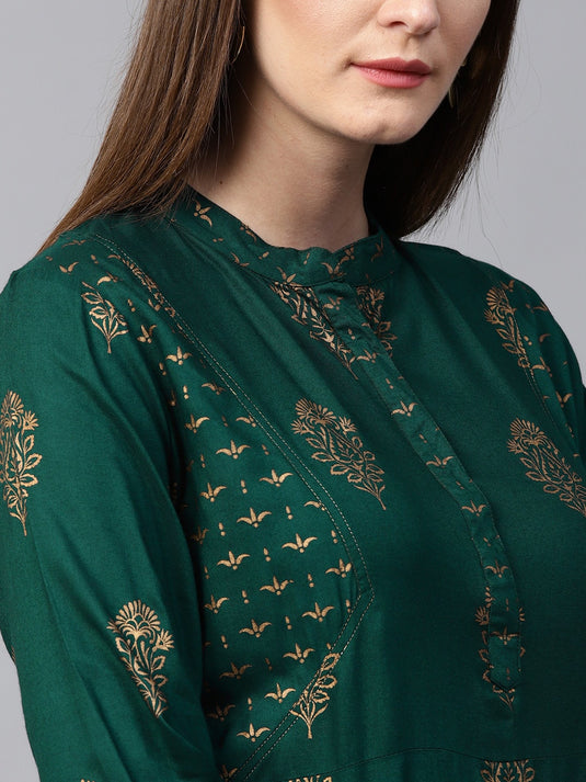Green Golden Print Straight Kurta (Copy)