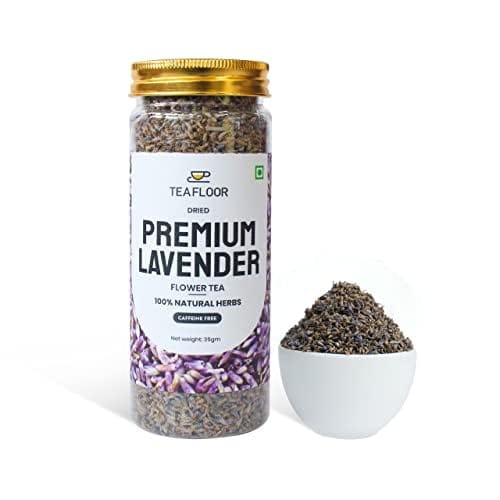 TEAFLOOR 100% Dried Natural Lavender Buds Flower Tea: Aromatherapy in every cup || Reduce stress, Authentically Flavorful and Adaptable || Whole Flower Buds, Caffein Free || 35g (Pack of 5) ||