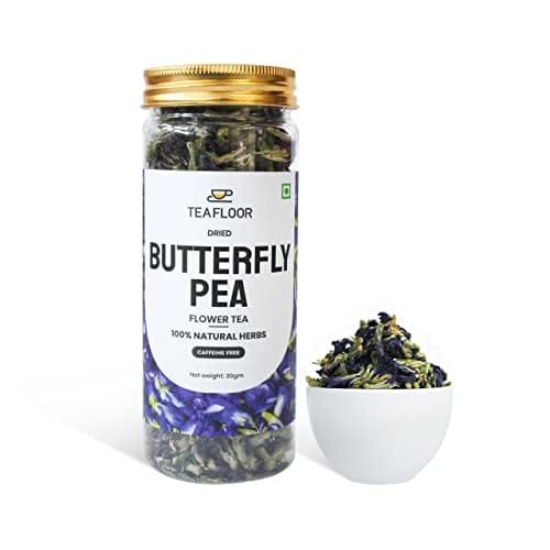 TEAFLOOR 100% Dried Natural Butterfly Pea Buds Flower Tea: Antioxidant powerhouse, Stress-buster in every cup || Skin & hair savior || Whole Flower Buds, Caffein Free || 20g (Pack of 4) ||