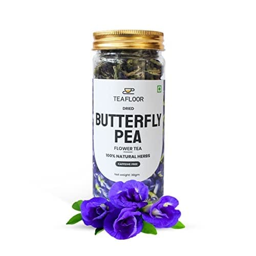TEAFLOOR 100% Dried Natural Butterfly Pea Buds Flower Tea: Antioxidant powerhouse, Stress-buster in every cup || Skin & hair savior || Whole Flower Buds, Caffein Free || 20g (Pack of 2) ||
