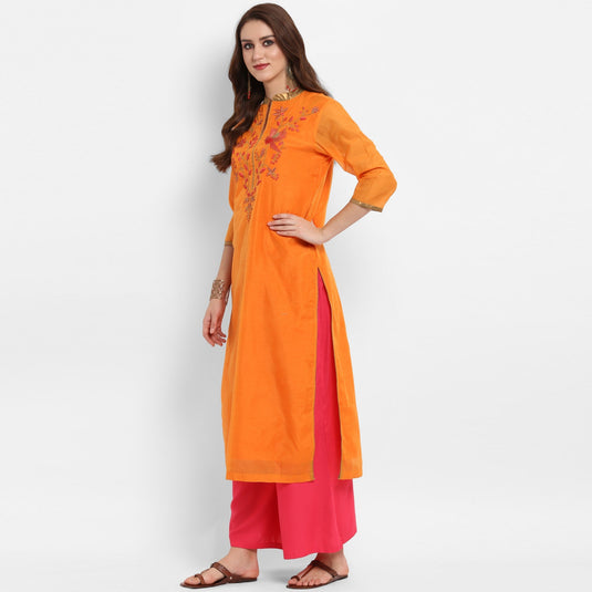 Pannkh Women's Solid Embroidered Kurta