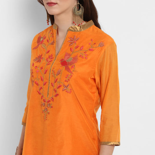 Pannkh Women's Solid Embroidered Kurta
