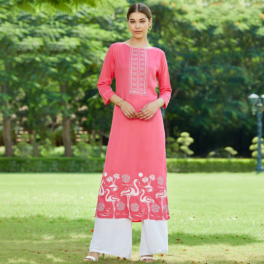 Pink Lotus Inspired Swan Printed Kurta-Catalouge