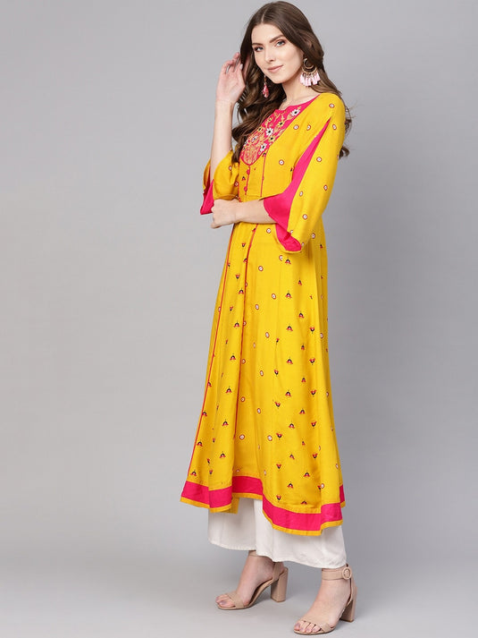 Embroidered Flamingo Kurta