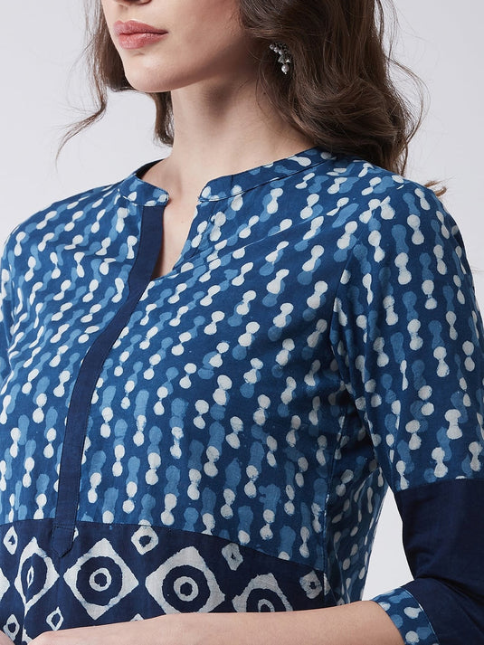 Indigo Printed Straight Fit Kurta