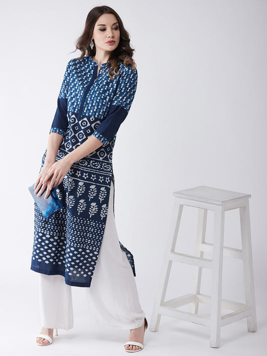 Indigo Printed Straight Fit Kurta