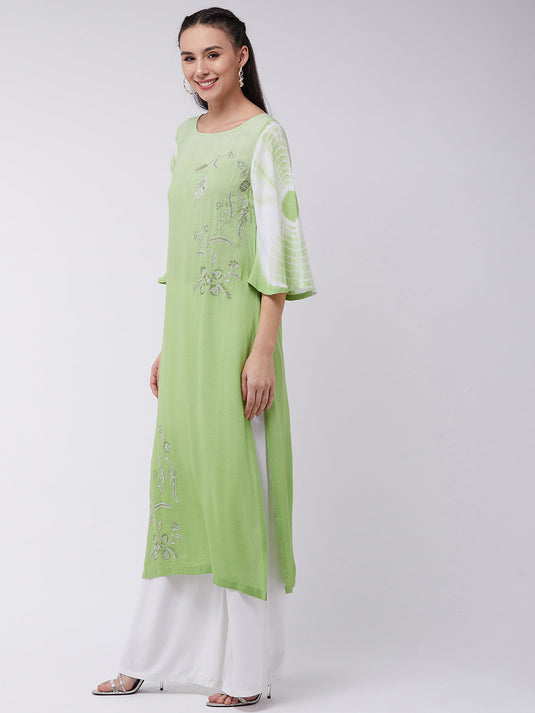 Ombre Tie-Dye Embroidered Kurta