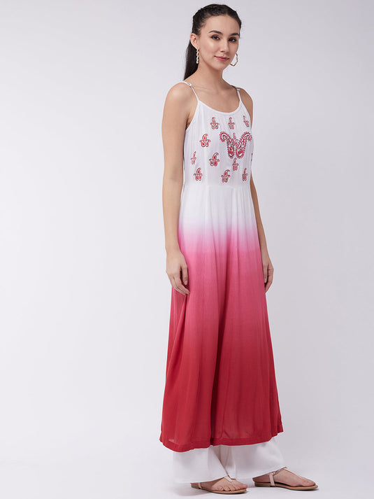 Ombre Embroidered Strappy Tiered Kurta