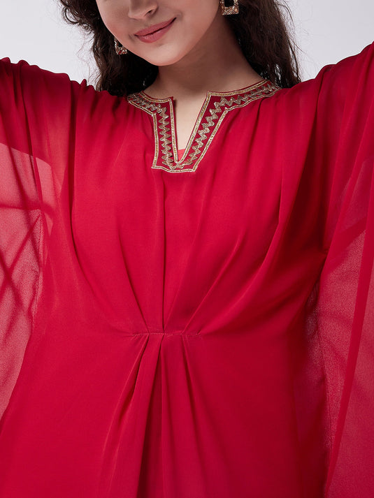 Red Kaftan Dress With Lace Details
