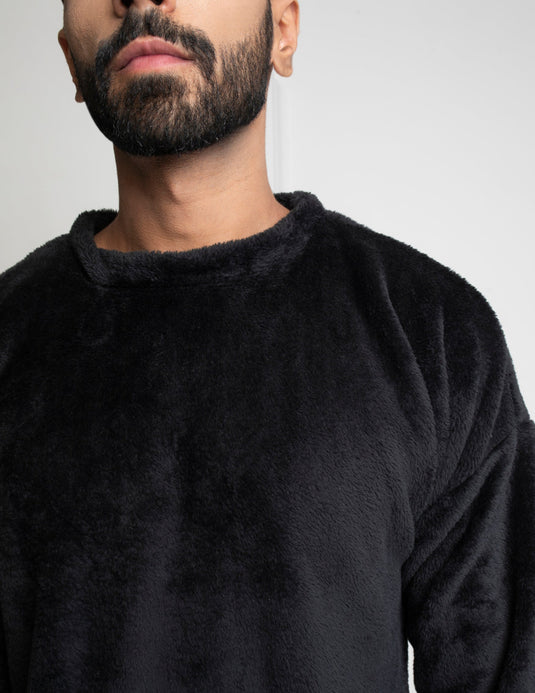 Midnight Black Fur Oversized Pullover