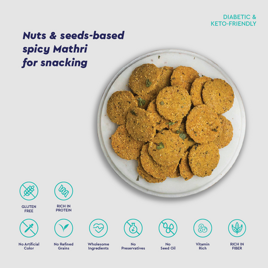 Upside Health Methi Flavour Mathri (Pack of 2, 90g) | 100% Seeds & Nuts | Diabetes Friendly - Vegan - Gluten Free - All Natural