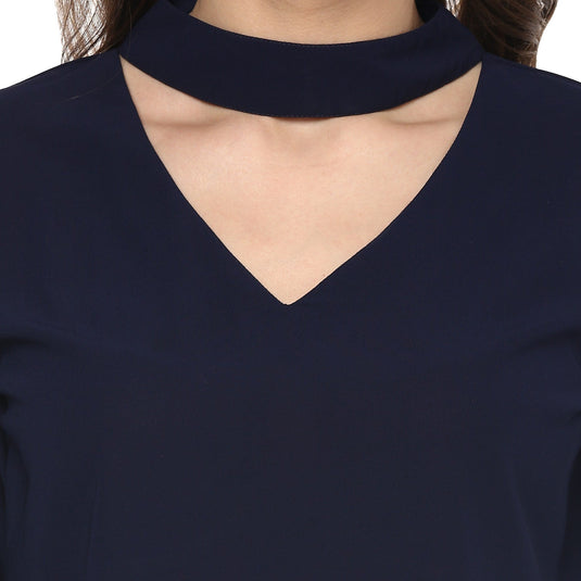 Pannkh Women's Neck Band Cold Shoulder Top