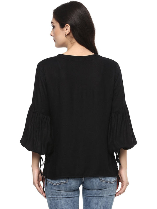 Pannkh Women's Solid Balloon Sleeves