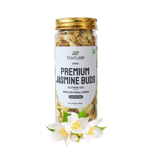 TEAFLOOR 100% Dried Natural Jasmine Buds Flower Tea: Antioxidant haven, Digestive friend in every cup || Perfect for self-care rituals || Whole Flower Buds, Caffein Free || 20g (Pack of 3) ||