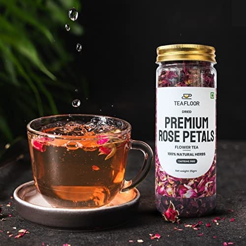 TEAFLOOR 100% Dried Natural Premium Rose Buds Flower Tea: Antioxidant powerhouse, Stress-buster in every cup || Skin & hair savior || Whole Flower Buds, Caffein Free || 25g (Pack of 5) ||