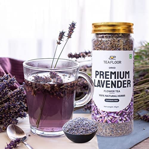 TEAFLOOR 100% Dried Natural Lavender Buds Flower Tea: Aromatherapy in every cup || Reduce stress, Authentically Flavorful and Adaptable || Whole Flower Buds, Caffein Free || 35g (Pack of 4) ||