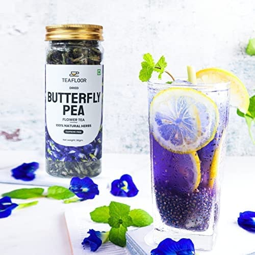TEAFLOOR 100% Dried Natural Butterfly Pea Buds Flower Tea: Antioxidant powerhouse, Stress-buster in every cup || Skin & hair savior || Whole Flower Buds, Caffein Free || 20g (Pack of 4) ||