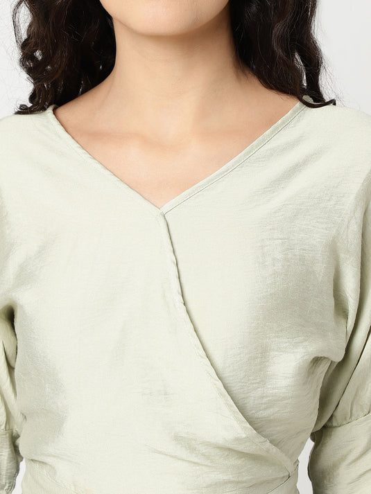 Solid Pattern Kimono Sleeves Overlap top