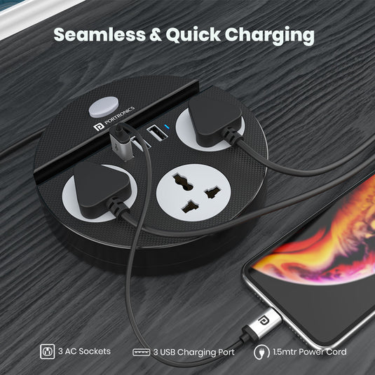 Portronics power plate 5 extension board with usb port & socket| power extension board online at best price| electric extension board from Portronics at best price
