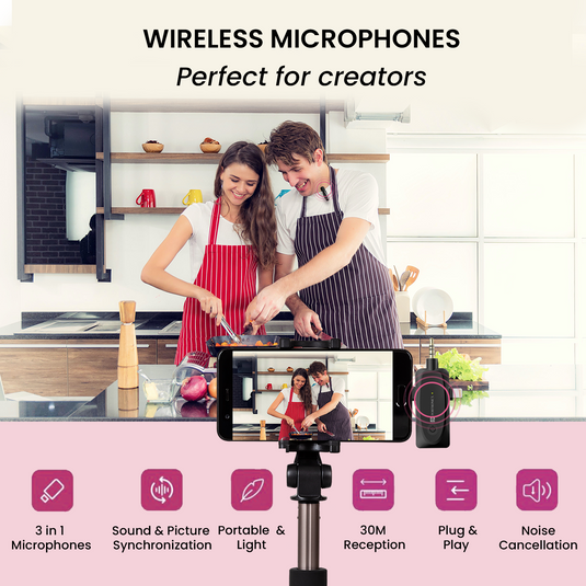 Portronics dash 5 omni direction 3 in 1 wireless microphone audio accessories. Black