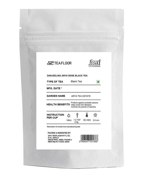 Teafloor Darjeeling Black Tea - Second Flush | Loose Leaf |Anti - Diabetic | Arya Rose Black Tea | Arya Tea Estate | Tea Weight : 100g /3.5 oz (50 Cups)