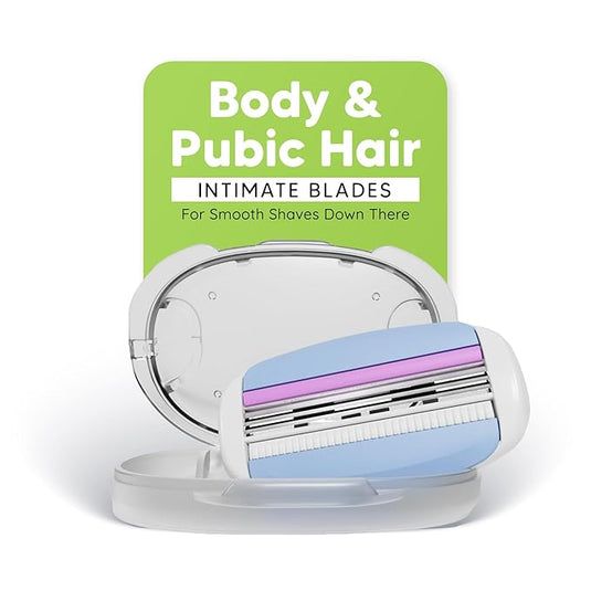 LetsShave Body and Pubic Razor Baldes for Men | 3 Blade painless Groin and Body Hair Remover with Dual Moisture Bars | Made in South Korea | Pack of 4