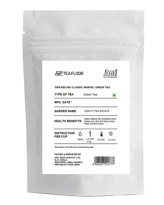 Teafloor Darjeeling Classic Marvel Green Tea|Floral Sweetness|No Artificial Flavour|Tea Weight : 100gm /3.5oz
