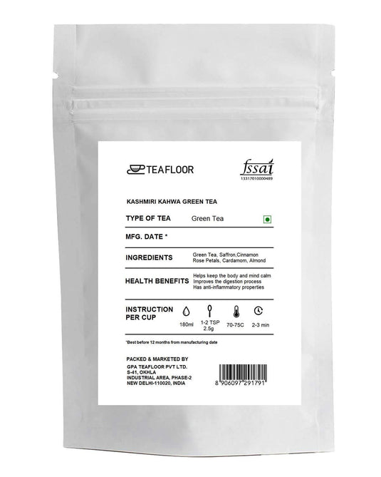 Teafloor Kashimiri Kahwa Green Tea|Kahwa Breakfast Tea|Flavour of Indian Spices|Improves Digestion Process|Tea Weight : 100gm /3.5oz
