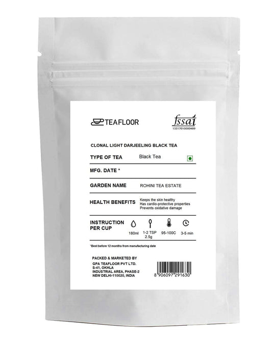 Teafloor Darjeeling Black Tea - Second Flush | Loose Leaf | Clonal Light Darjeeling Black Tea | Rohini Tea Estate | Tea Estate : 100g /3.5 oz (50 Cups)