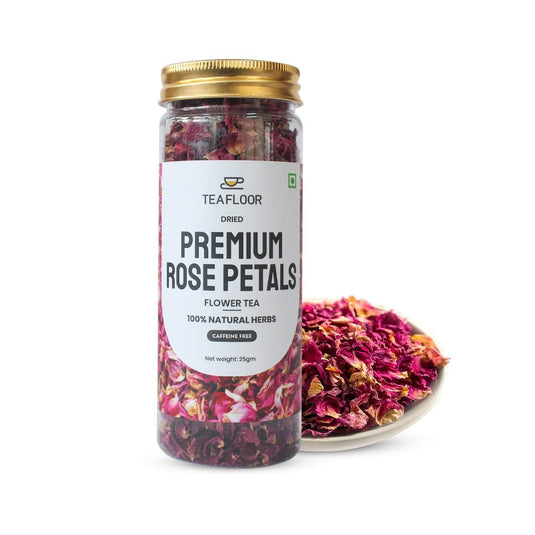 TEAFLOOR Dried Premium Rose Petals Flower Tea,100% Natural Caffeine Free, Net Weight : 25 gm Loose