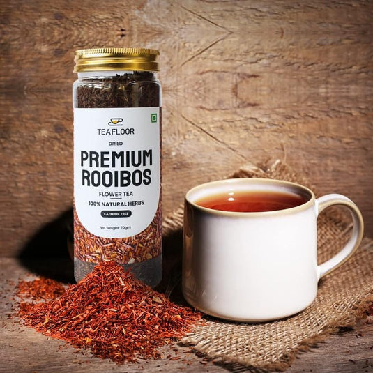 TEAFLOOR 100% Dried Premium Rooibos Buds Flower Tea: Antioxidant, Digestive comfort, Inherently Flavorful & Bright || Relaxation ritual || Whole Flower Buds, Caffein Free || 70g (Pack of 5) ||