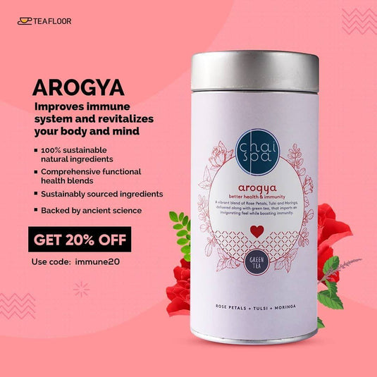 ChaiSpa AROGYA Immune Friendly -20 Dust Free Green Tea Pyramid Bags (20x3gm, Pack of 1)|Invigorates Body Immune System |Moringa , Rose Petals , Tulsi And Other Herbal Ingredients|Blended With Finest Green Tea Leaves|NABL Certified