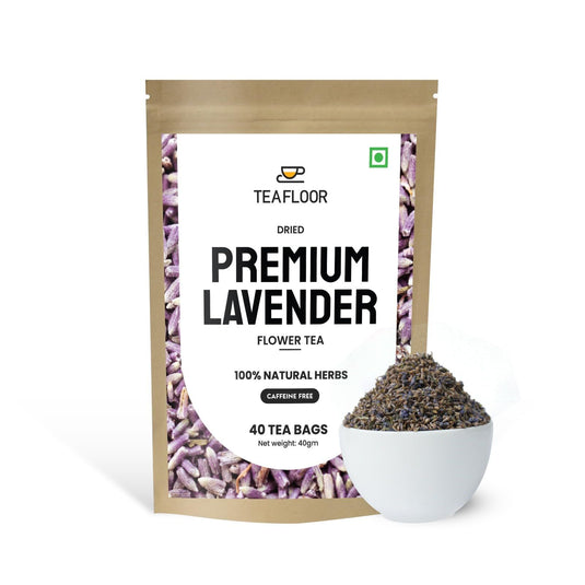 TEAFLOOR - LAVENDER Flower Tea bags || 40 Tea Bags/40 gram (pack of 1) || FARM PACKED for Freshness || RICH IN ANTI OXIDANTS, BETTER SLEEP AND RELAXATION ||