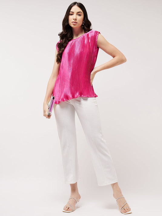 Solid Pleated Sleeveless Top