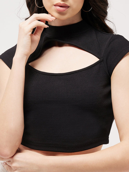 Solid Basic Front Cut-Out Crop Top
