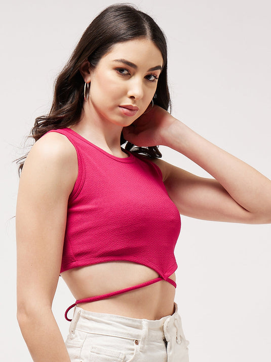 Solid Basic Crop Top With Tie-Up
