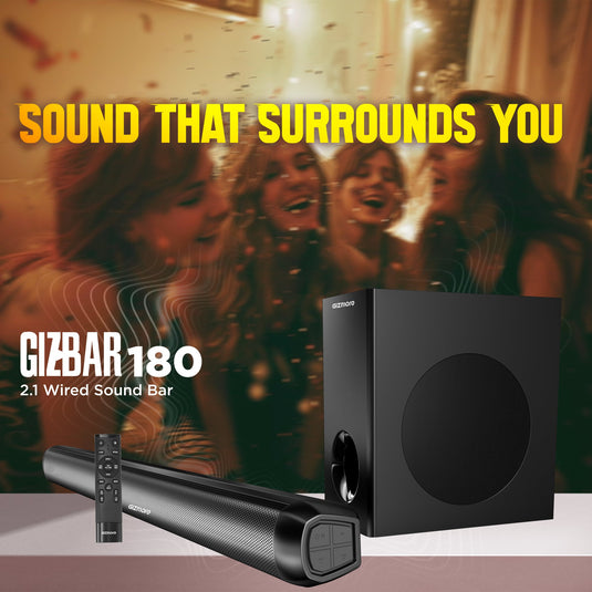 GIZBAR 180W 2.1 Wired Soundbar with Extra Deep Bass Subwoofer