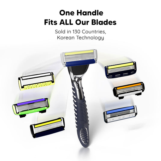 Pro 4 Gift Set for Men- Razor Handle+ 4 Blade Refills with Free Travel Cap, After Shave balm and Transparent Shave Gel 30ml, Travel Pouch