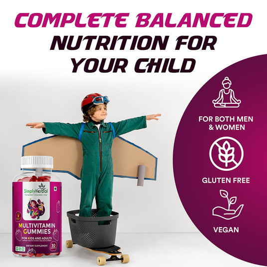 Simply Herbal Multivitamin Gummies With Calcium, Biotin, Vitamin A B C for Kids & Adults – 30 Count