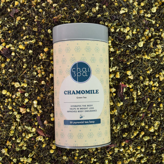 ChaiSpa Chamomile Tea -20 Dust Free Green Tea Pyramid Bags (20x3gm, Pack of 1)|Anti-Acne Tea|Other Herbal Ingredients-Spearmint, Hibiscus|Blended with Finest Green Tea Leaves