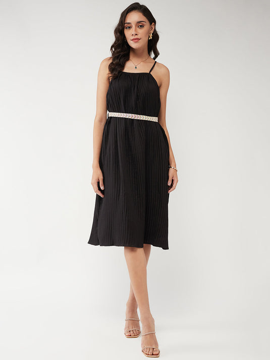 Solid Pleated Strappy Dress