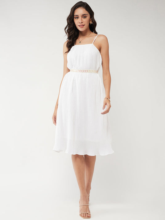 Solid Pleated Strappy Dress