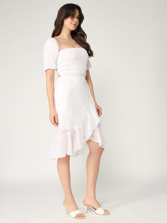 Solid Fit And Flare Summer Dress With Smocked Elasticised Bodice